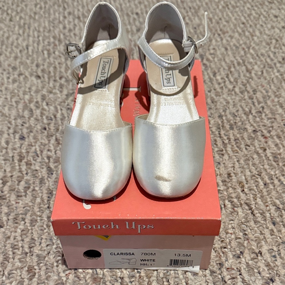 Touch Ups Girls' Ivory Satin Ankle-Strap Dress Shoes